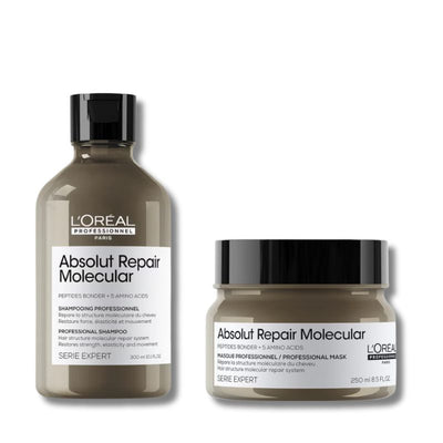 L'Oréal Professionnel Absolut Repair Molecular Shampoo 300ml and Rinse-Off Mask 250ml Set for Damaged Hair