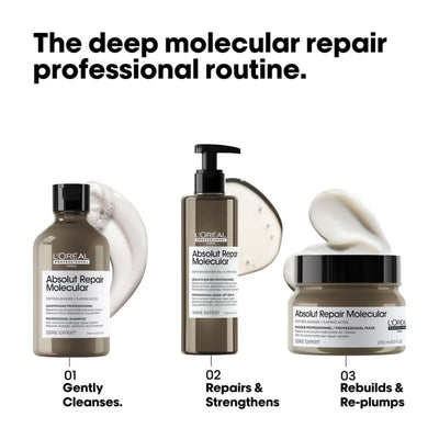 L'Oréal Professionnel Absolut Repair Molecular Shampoo 300ml and Rinse-Off Mask 250ml Set for Damaged Hair