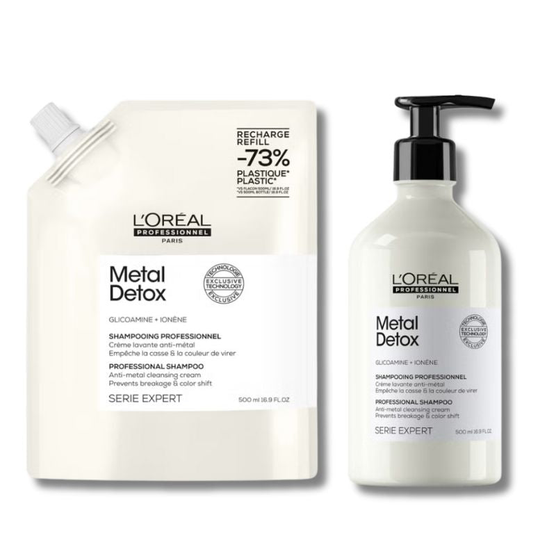 L’Oréal Professionnel Metal Detox Shampoo 500ml and Refill Pack 500ml for breakage & colour protection