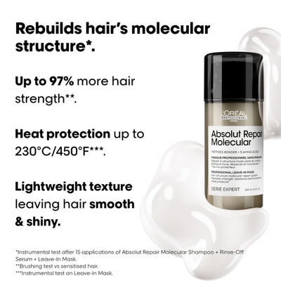 L'Oréal Professionnel Absolut Repair Molecular Rinse Off Serum Treatment Conditioner 250ml & Leave in Mask 100ml