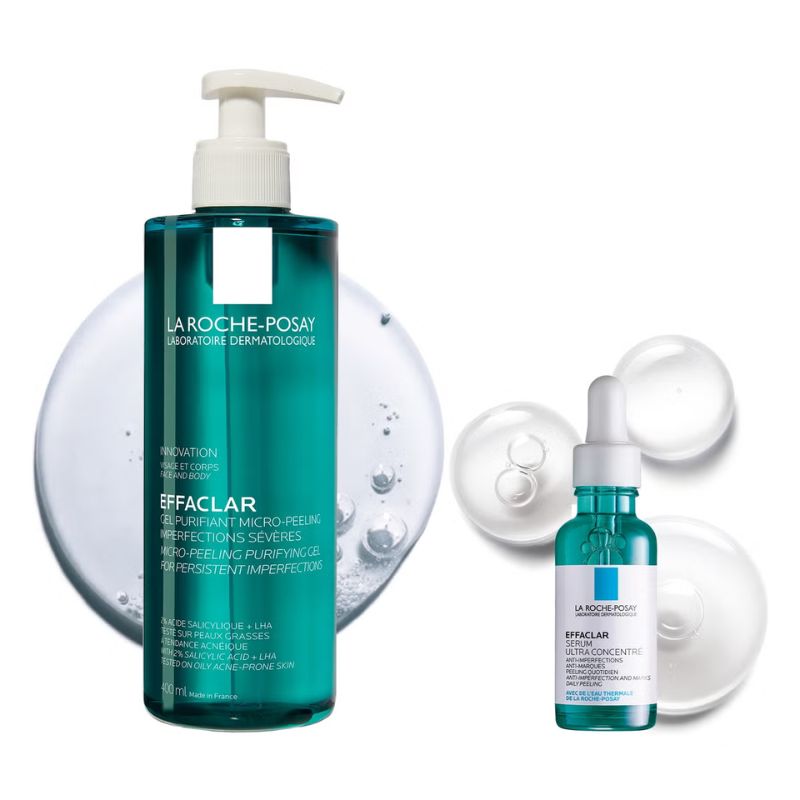 La Roche-Posay Breakout-Fighting Duo- High Strength: Effaclar Micro-Peeling Cleanser and Anti-Blemish Triple-Acid Serum