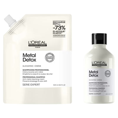 L’Oréal Professionnel Metal Detox Shampoo 300ml and Refill Pack 500ml for breakage & colour protection