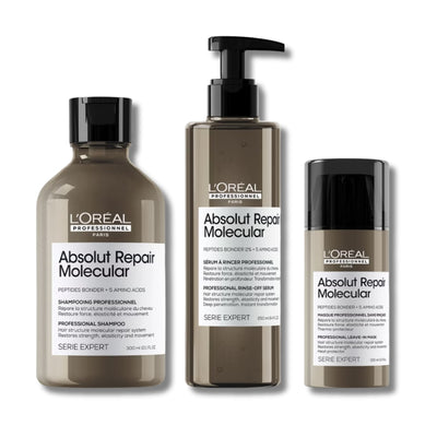 L'Oréal Professionnel Absolut Repair Molecular Shampoo 300ml, Rinse Off Serum Conditioner Treatment 250ml & Leave in Mask 100ml