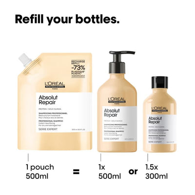 L'Oréal Professionnel Absolut Repair Shampoo Refill Pack 500ml for Dry and Damaged Hair