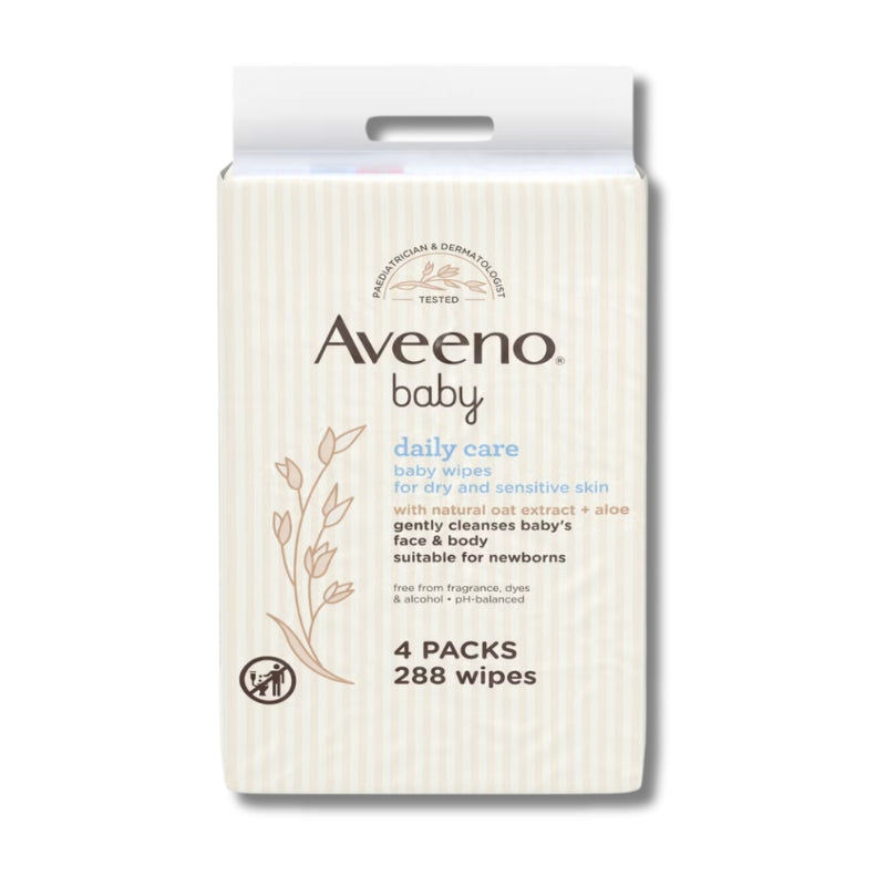 Aveeno Baby Daily Care Wipes - Pack of 4 (288 Wipes)