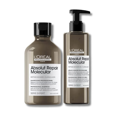 L'Oréal Professionnel Absolut Repair Molecular Shampoo 300ml & Rinse Off Serum 250ml Set for Damaged Hair