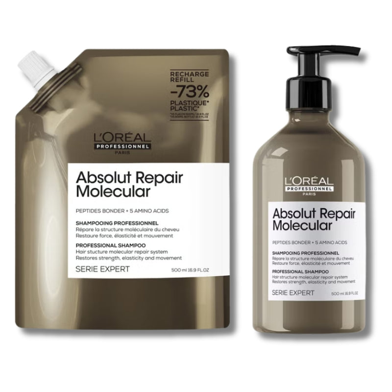 L’Oréal Professionnel Absolut Repair Molecular Shampoo 500ml and Refill Pack 500ml for damaged hair